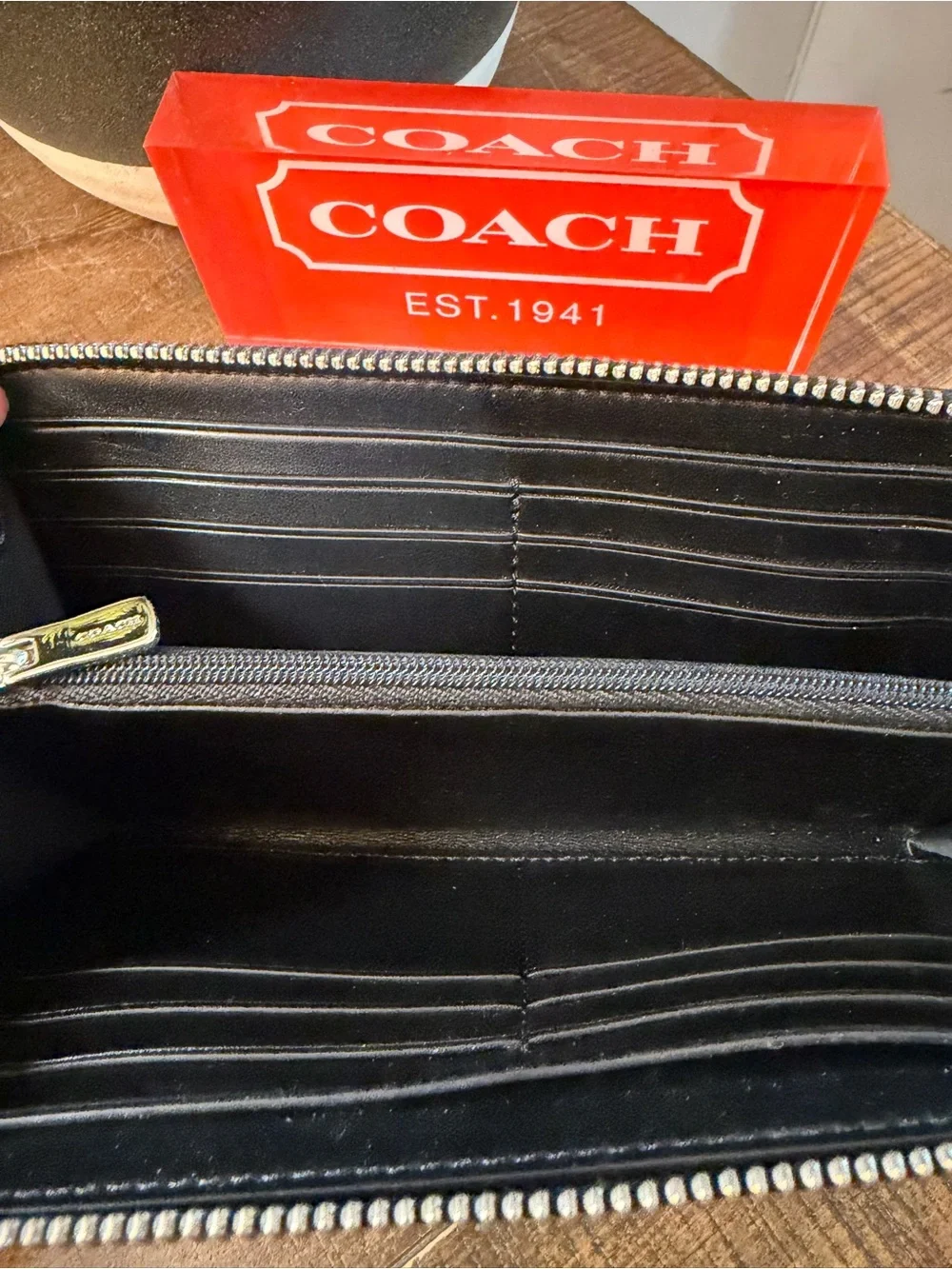 Coach Studded Script Zip Around Wallet